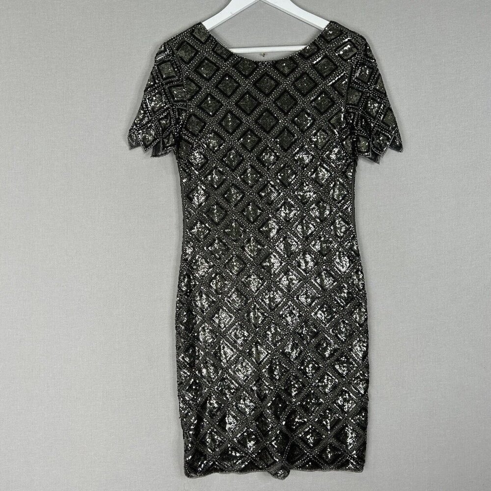 Molly Bracken Womens Dress Medium Gray Sequin Cocktail Disco Gatsby Art Deco New